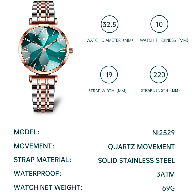 NIBOSI موضة المعين مرآة المرأة - مراجعة Luxury Watch Top 10 وسعره
